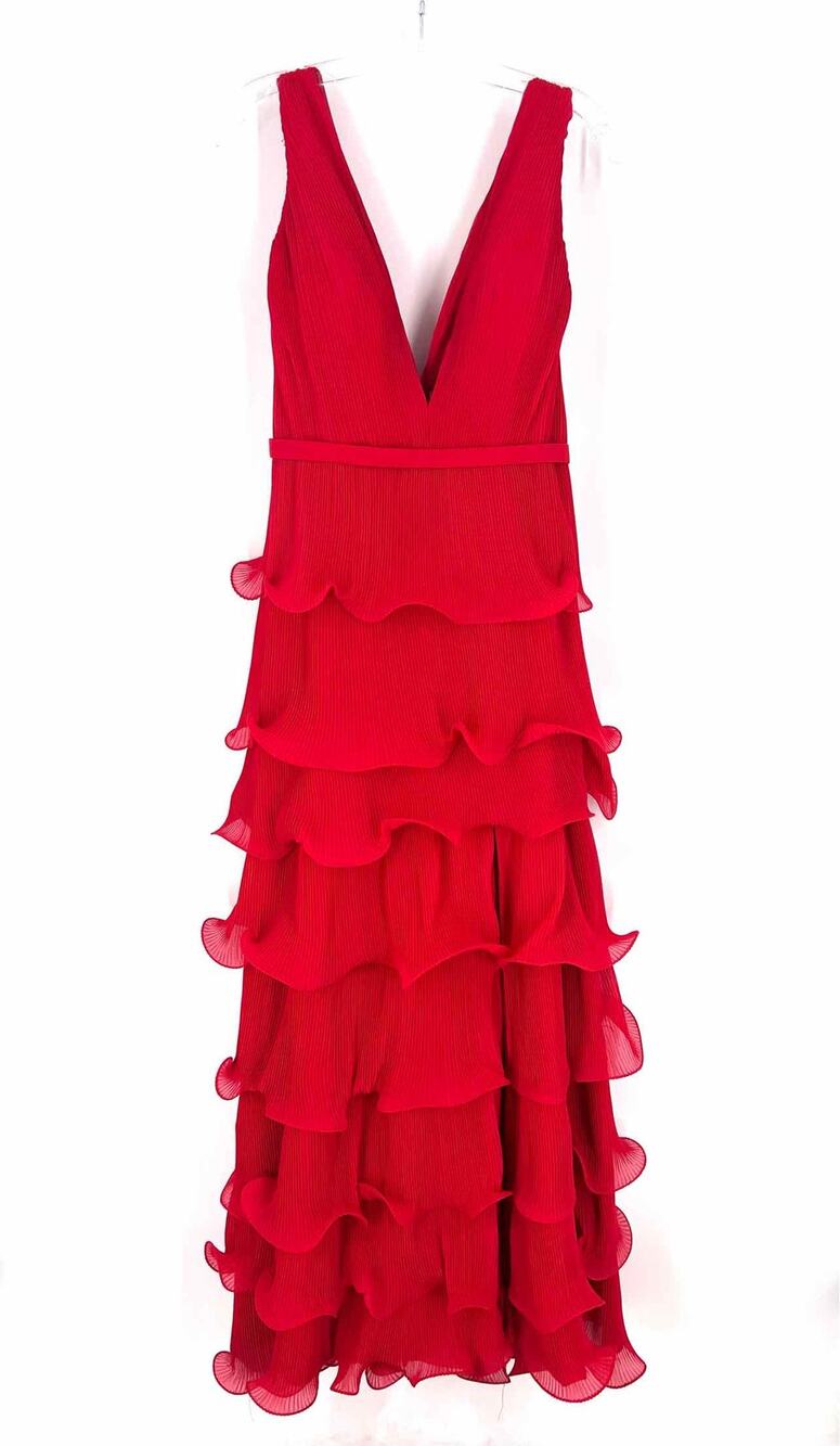 Ieena for Mac Duggal Size 8 Red Pleated Flounce AS IS Designer Dress Maxi